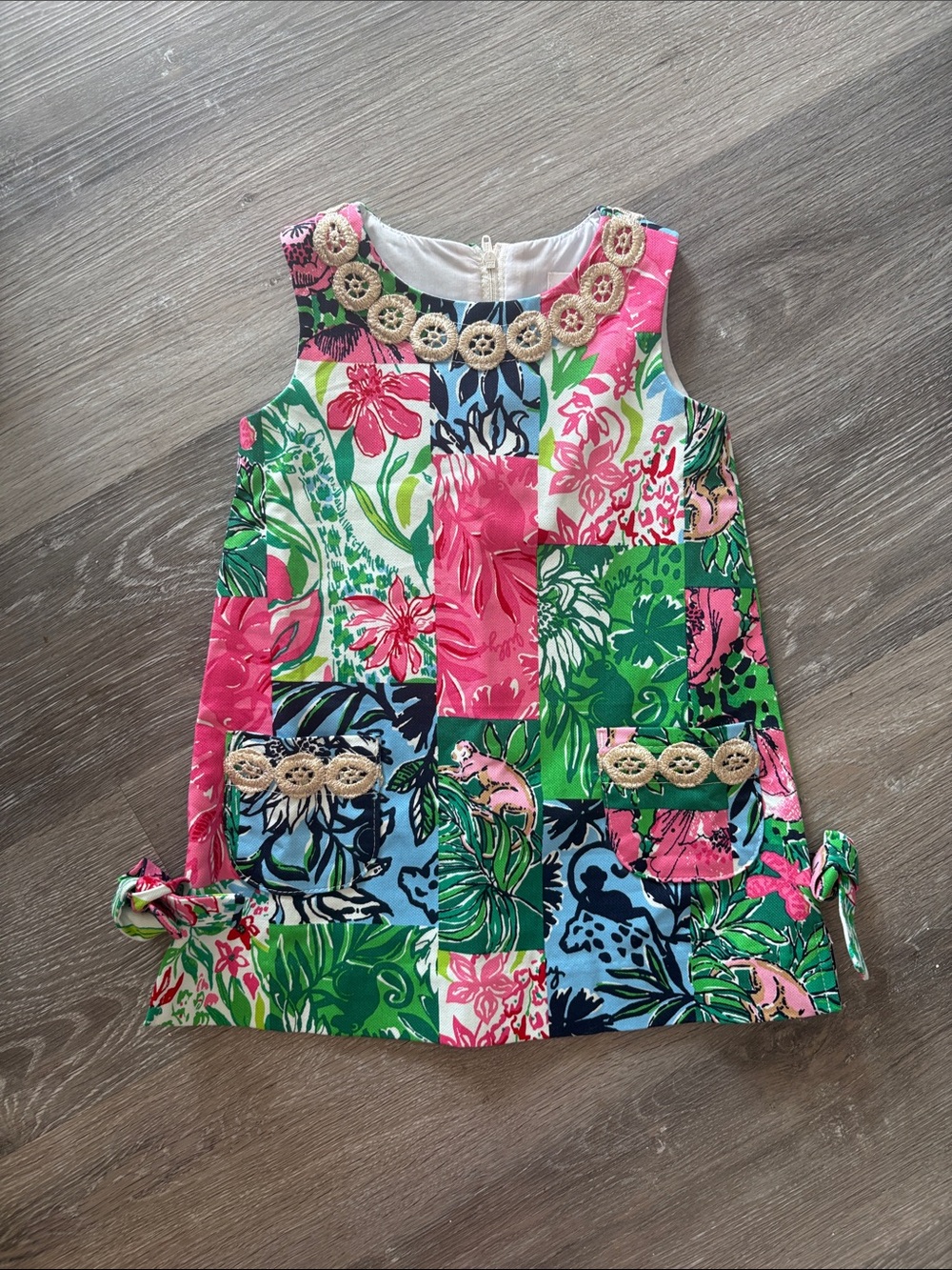 Lilly Pulitzer Toddler Patchwork Tropical Floral Dress - Pink, Green, Blue